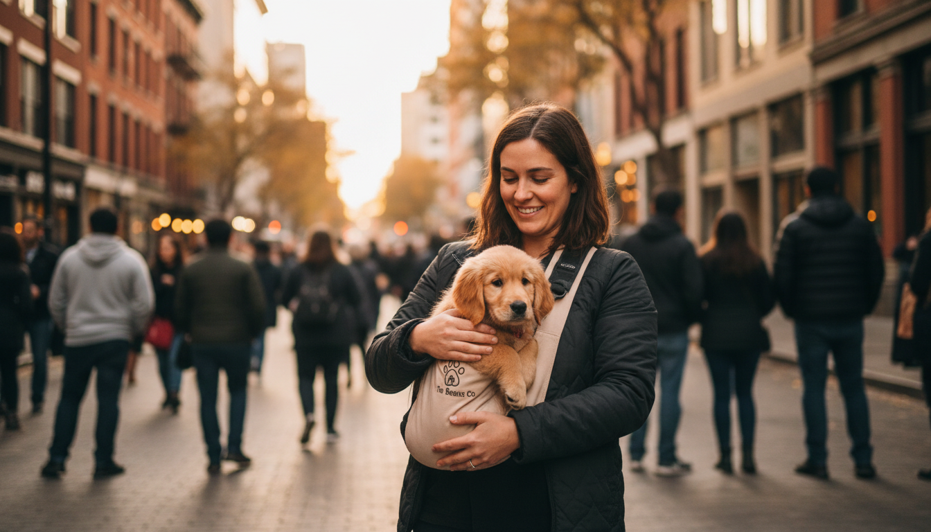 carrying puppy for socialisation, The Toe Beans Co dog training Sydney
