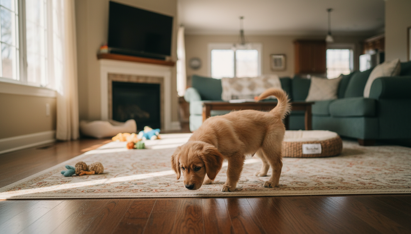 puppy exploring new home — The Toe Beans Co dog training Sydney