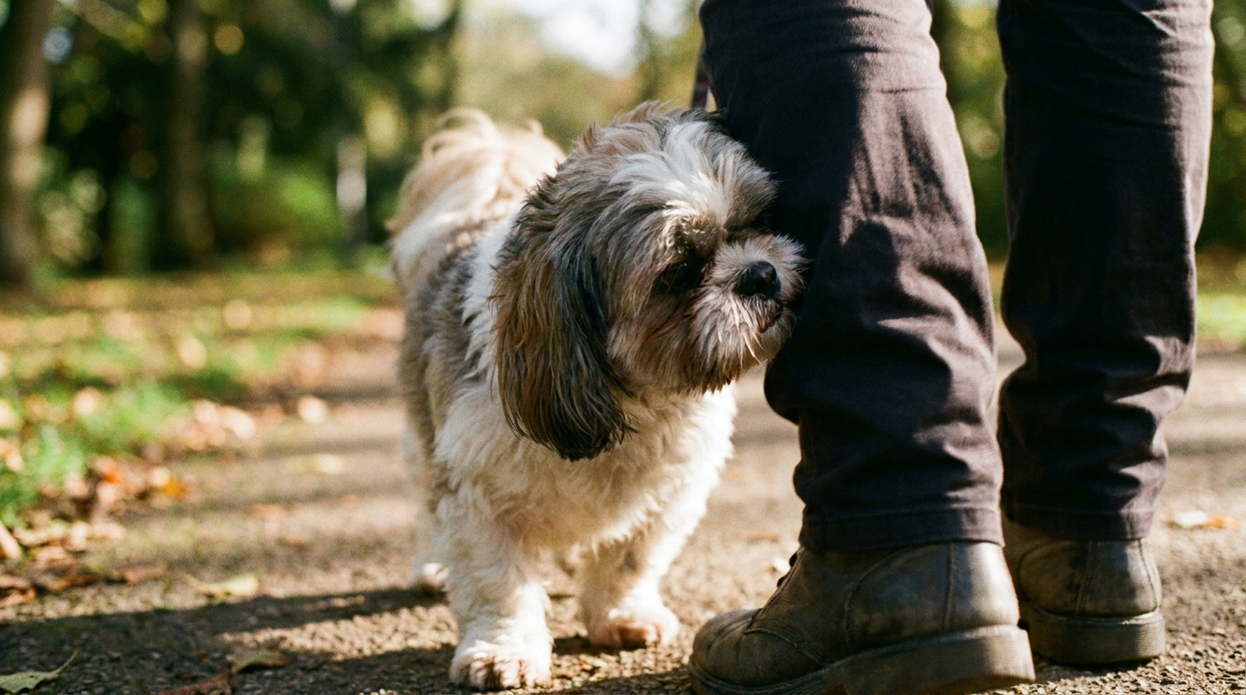 Shih Tzu showing breed-typical alert, close-to-owner temperament