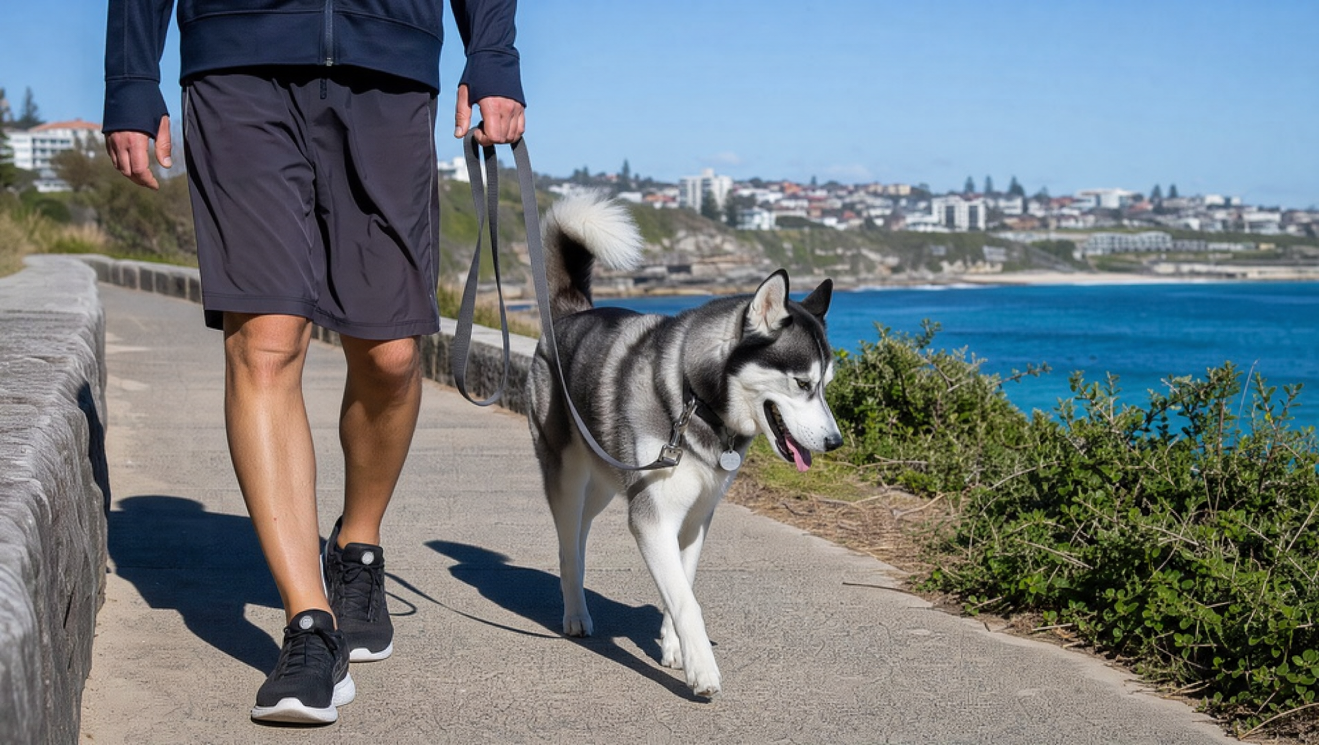 Siberian Husky on a loose lead walk near Sydney's eastern beaches