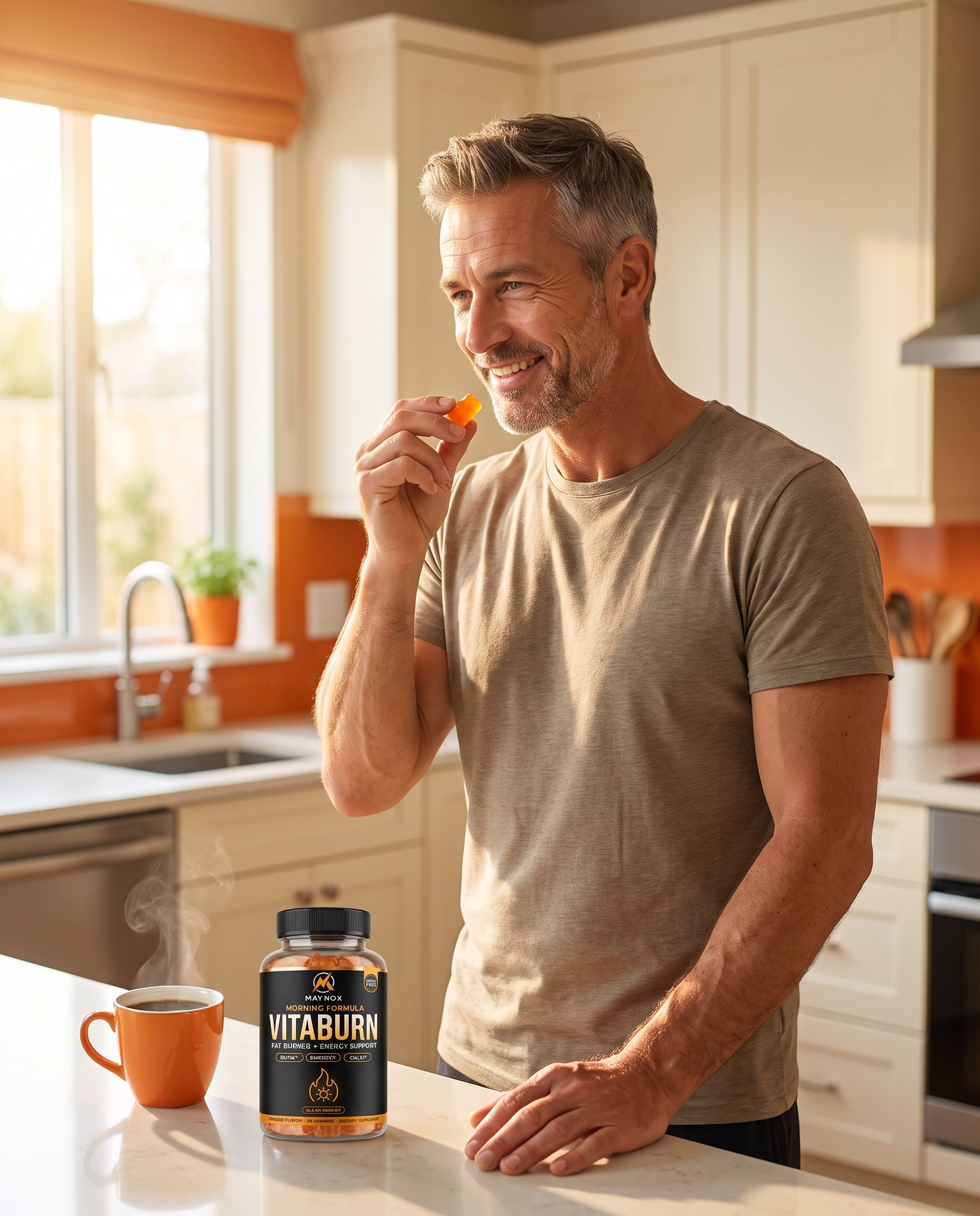 Man taking two VitaBurn gummies in the morning