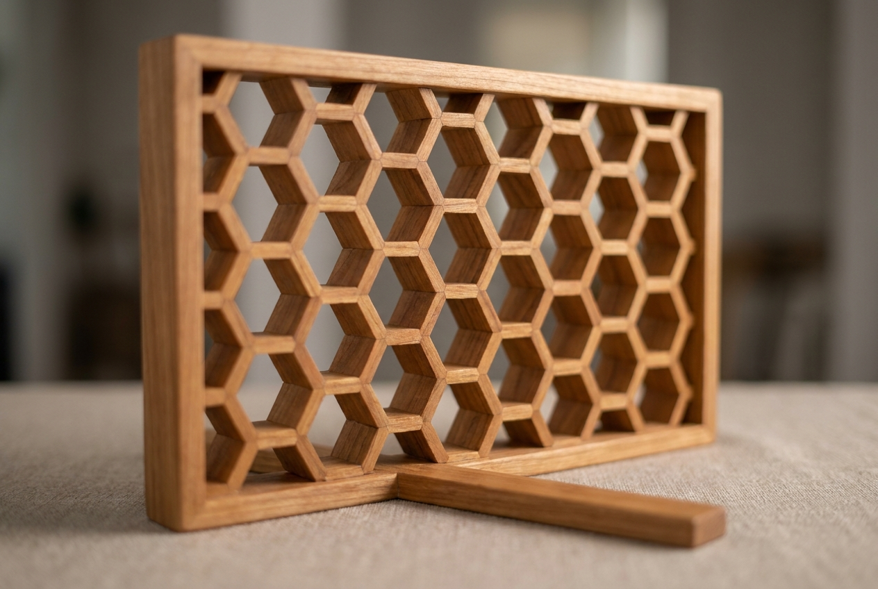Honeycomb Partition — Natural Wood Finish