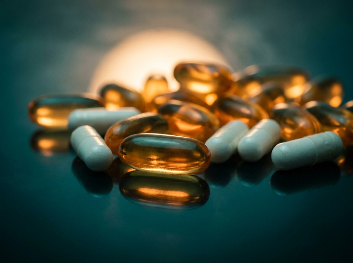 Supplement capsules in dramatic light