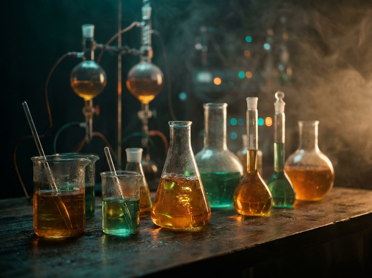 Formulation laboratory bench in moody light