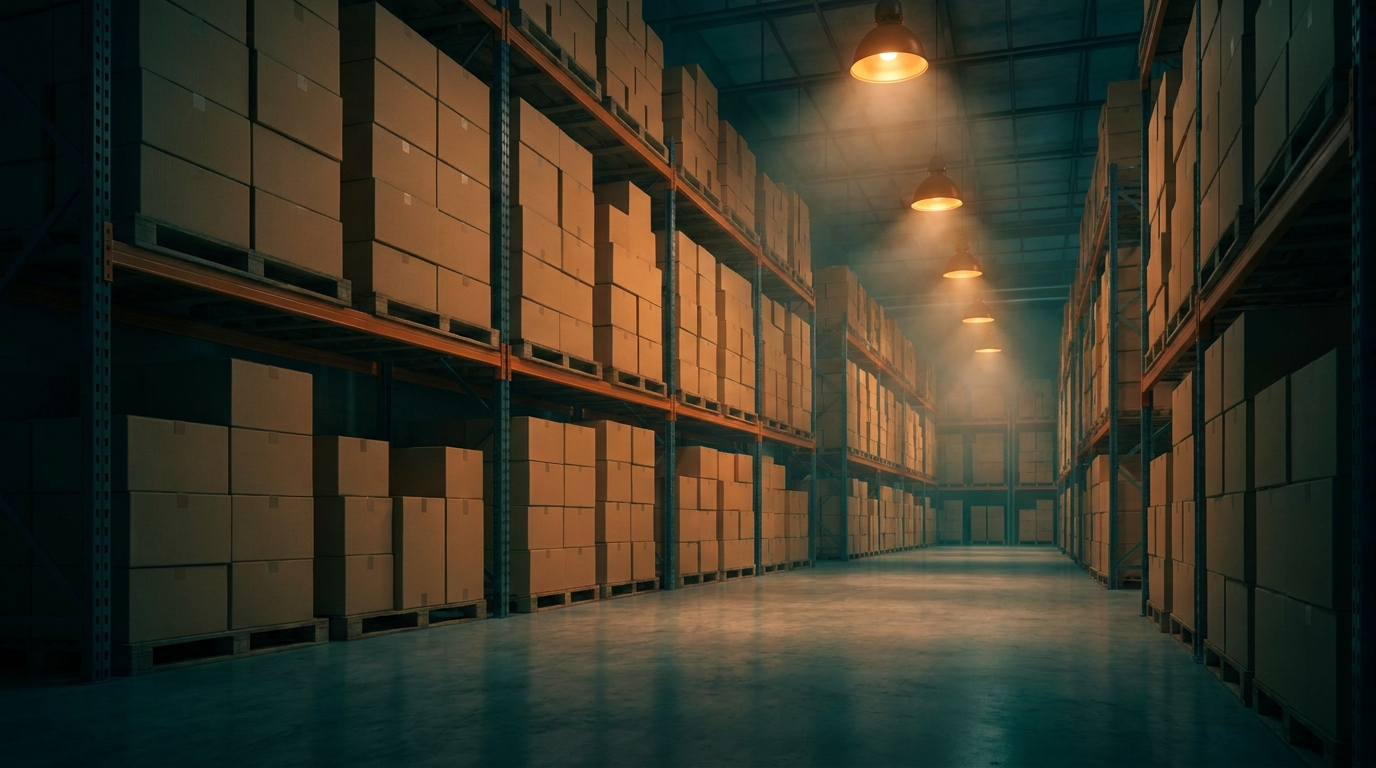 Fulfillment warehouse racking with finished goods