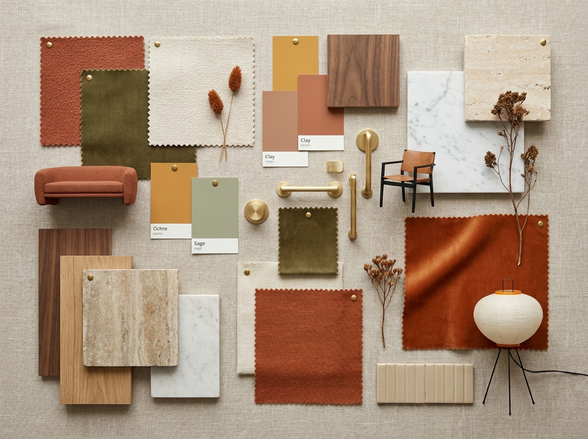 Moodboard di arredo e materiali di design