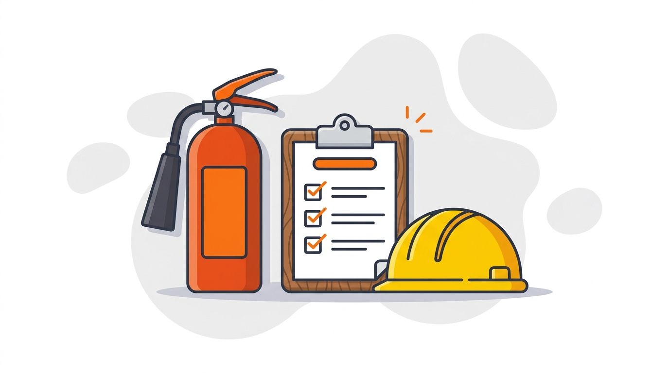 ASR A2.2 – Feuerlöscher, Checkliste und Brandschutz-Maßnahmen als Grafik (KI-generiert)