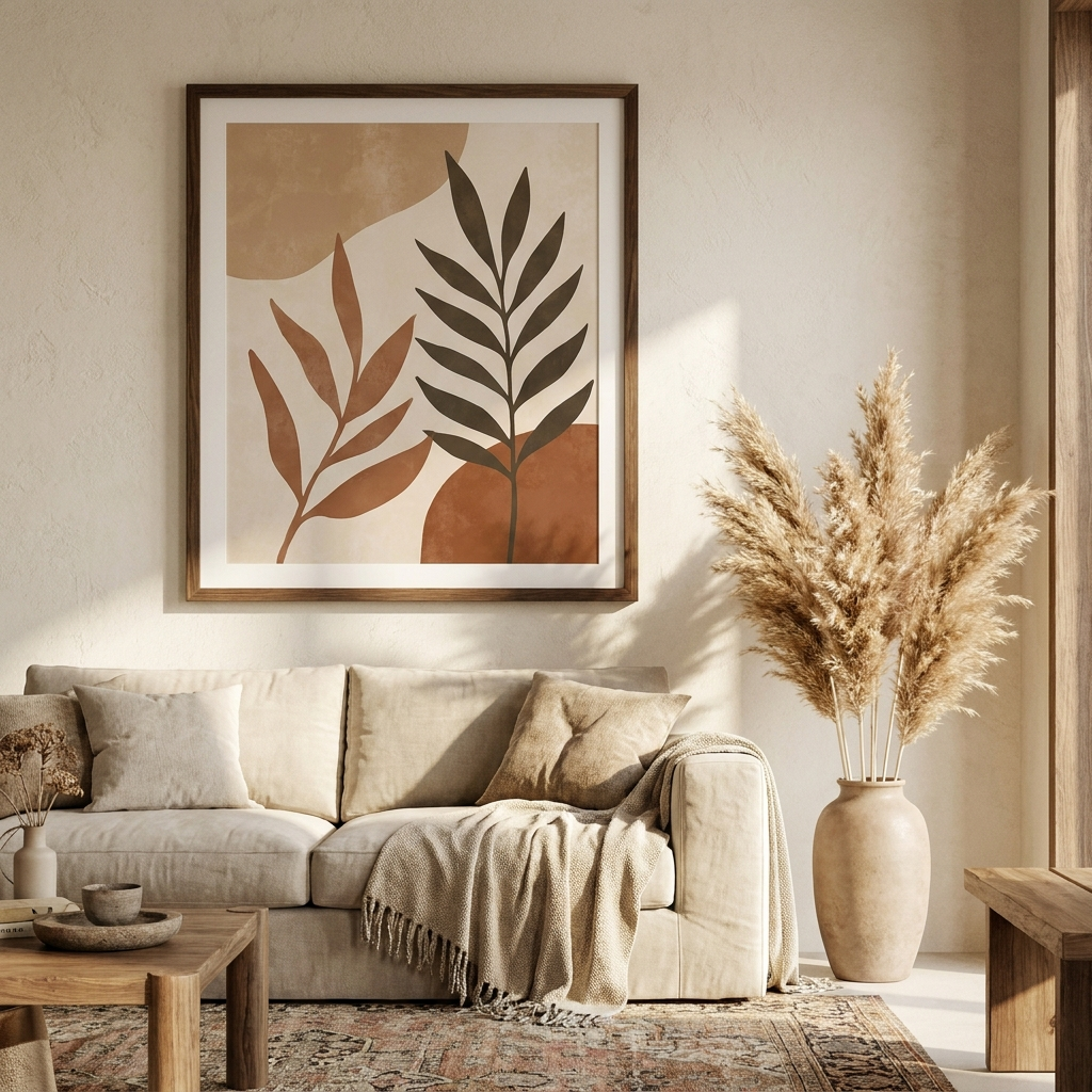 Póster con marco de madera prémium con papel mate prémium en pared