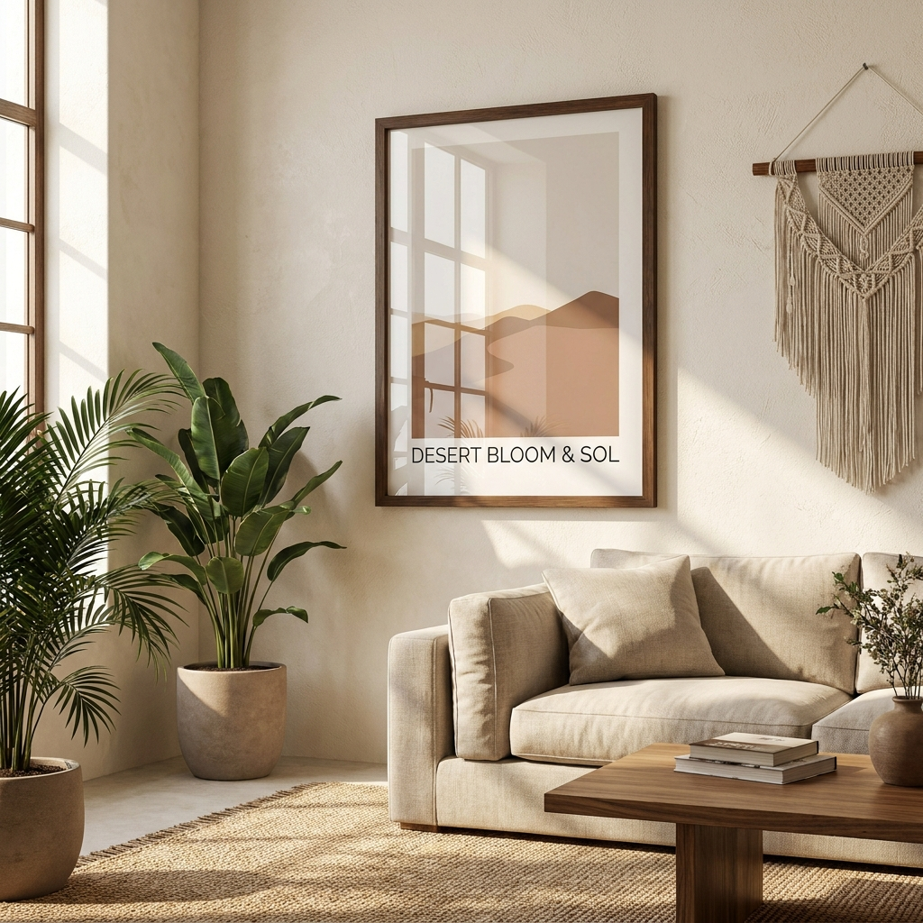 Póster con marco de madera prémium con papel semibrillante prémium en pared
