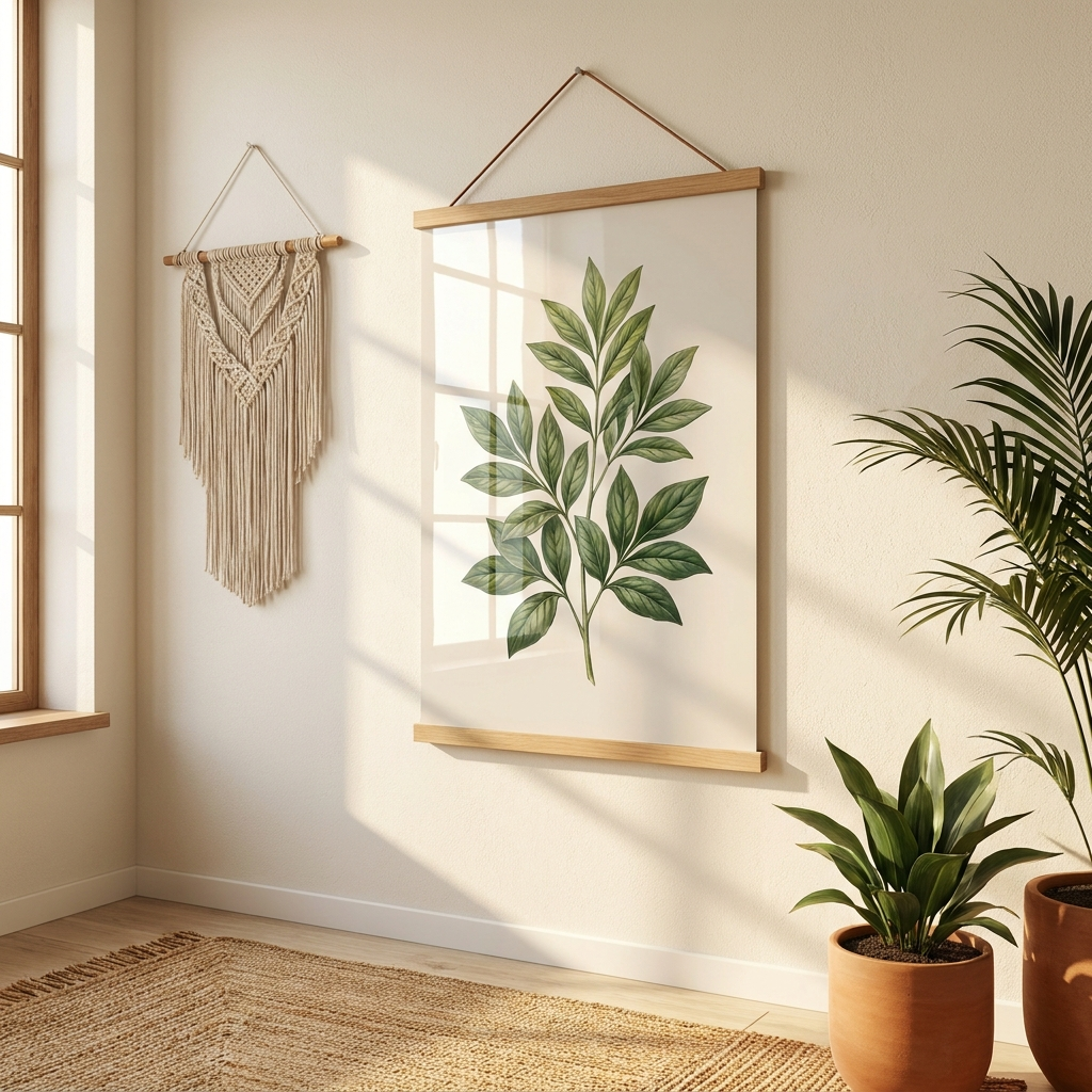 Póster de papel semibrillante prémium con colgador en pared