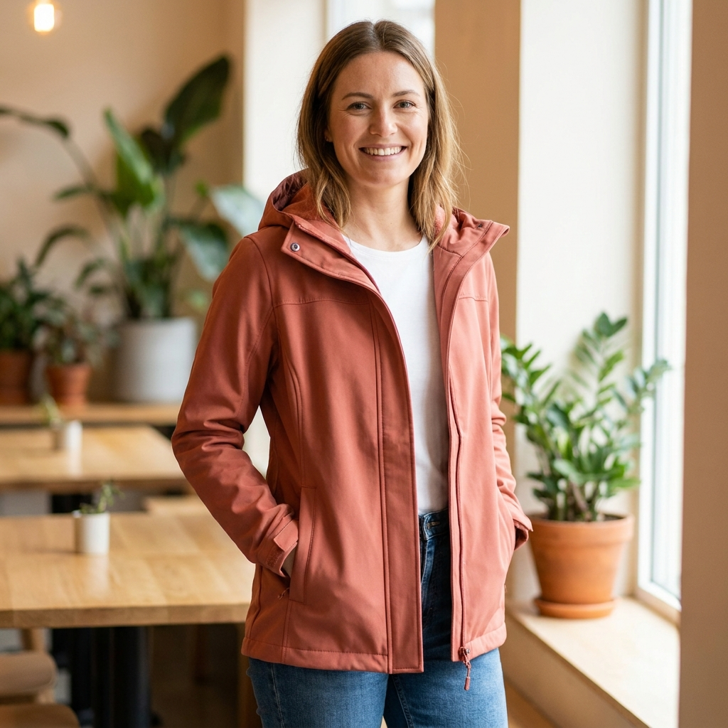 Women's Short Softshell Rain Jacket - Spiced Coral