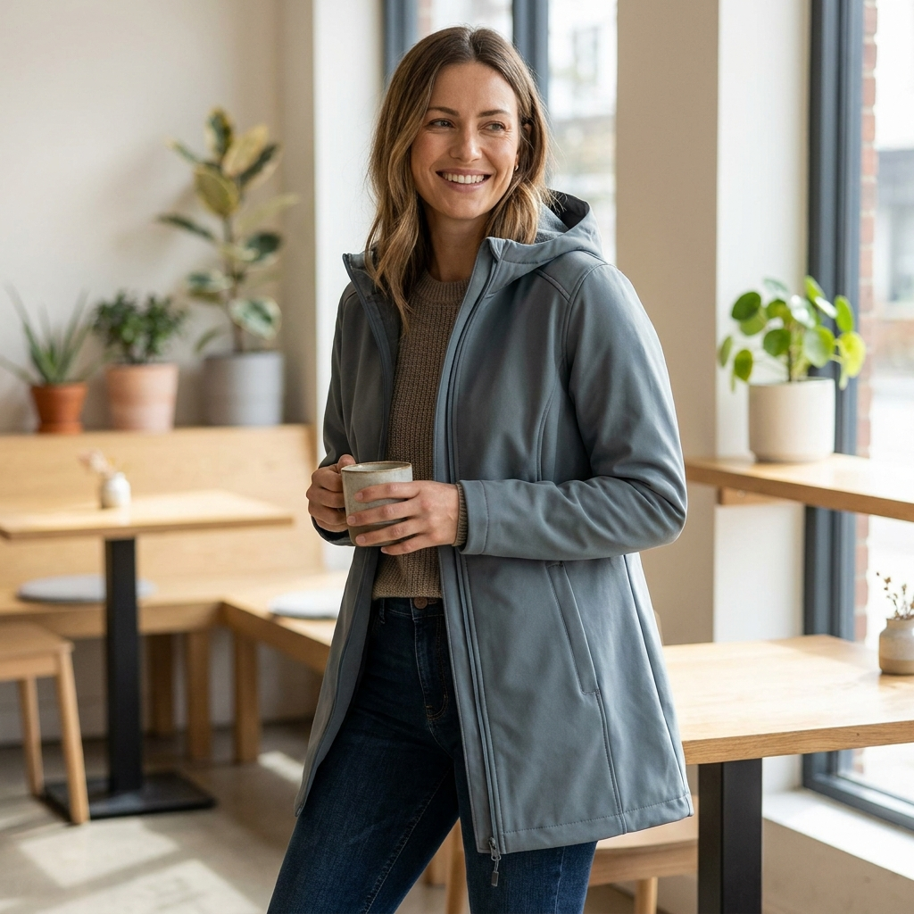 Women's A-Line Softshell Rain Jacket - Grey Blue