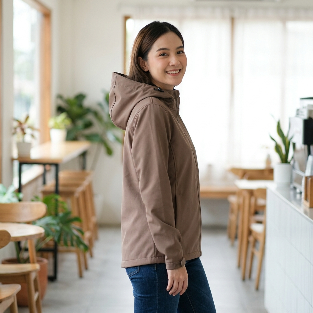 Women's Short Softshell Raincoat - Mocca