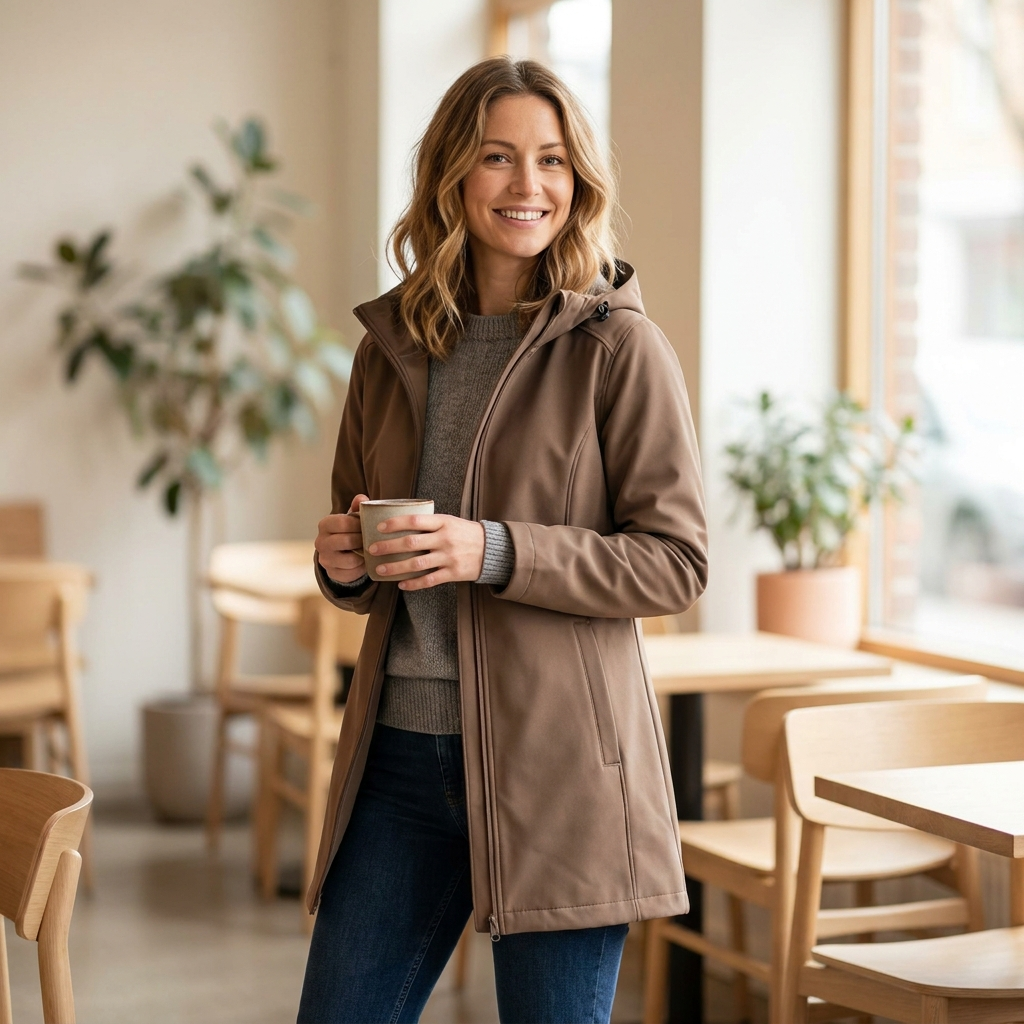 Women's A-Line Softshell Rain Jacket - Mocca