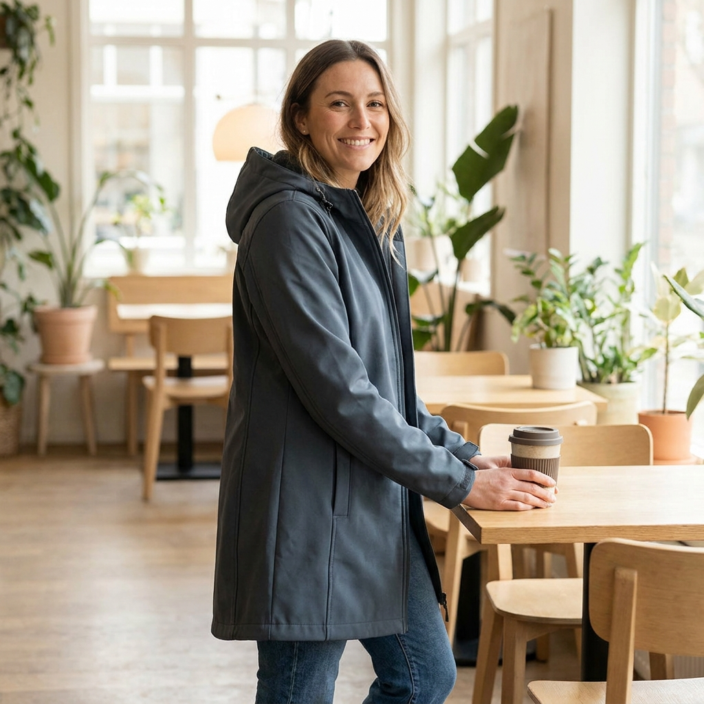 Women's Long Softshell Raincoat - Grey Blue