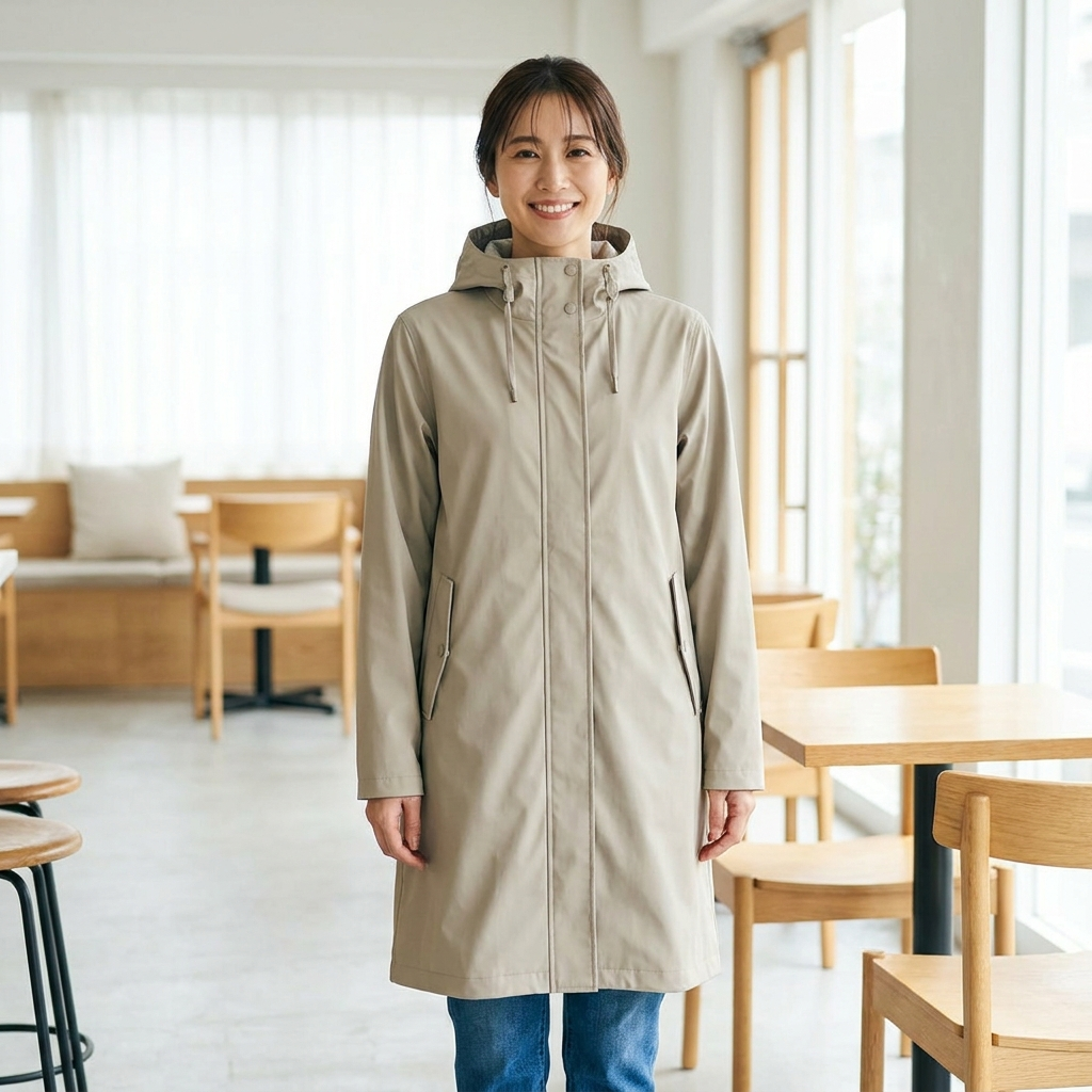 Women's Long Raincoat - Greige