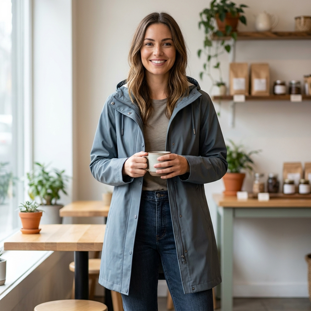 Women's Waterproof Raincoat - Grey Blue