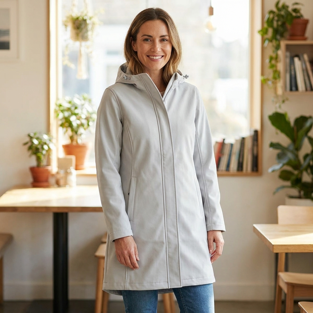 Women's Long Softshell Raincoat - Chateau Gray