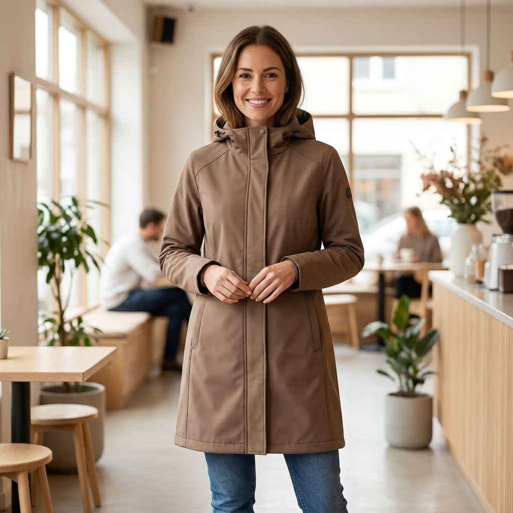Women's Long Softshell Raincoat - Mocca