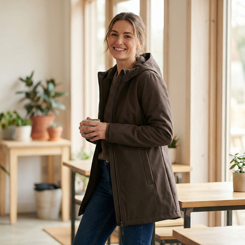 Women's Long Softshell Raincoat - Wren
