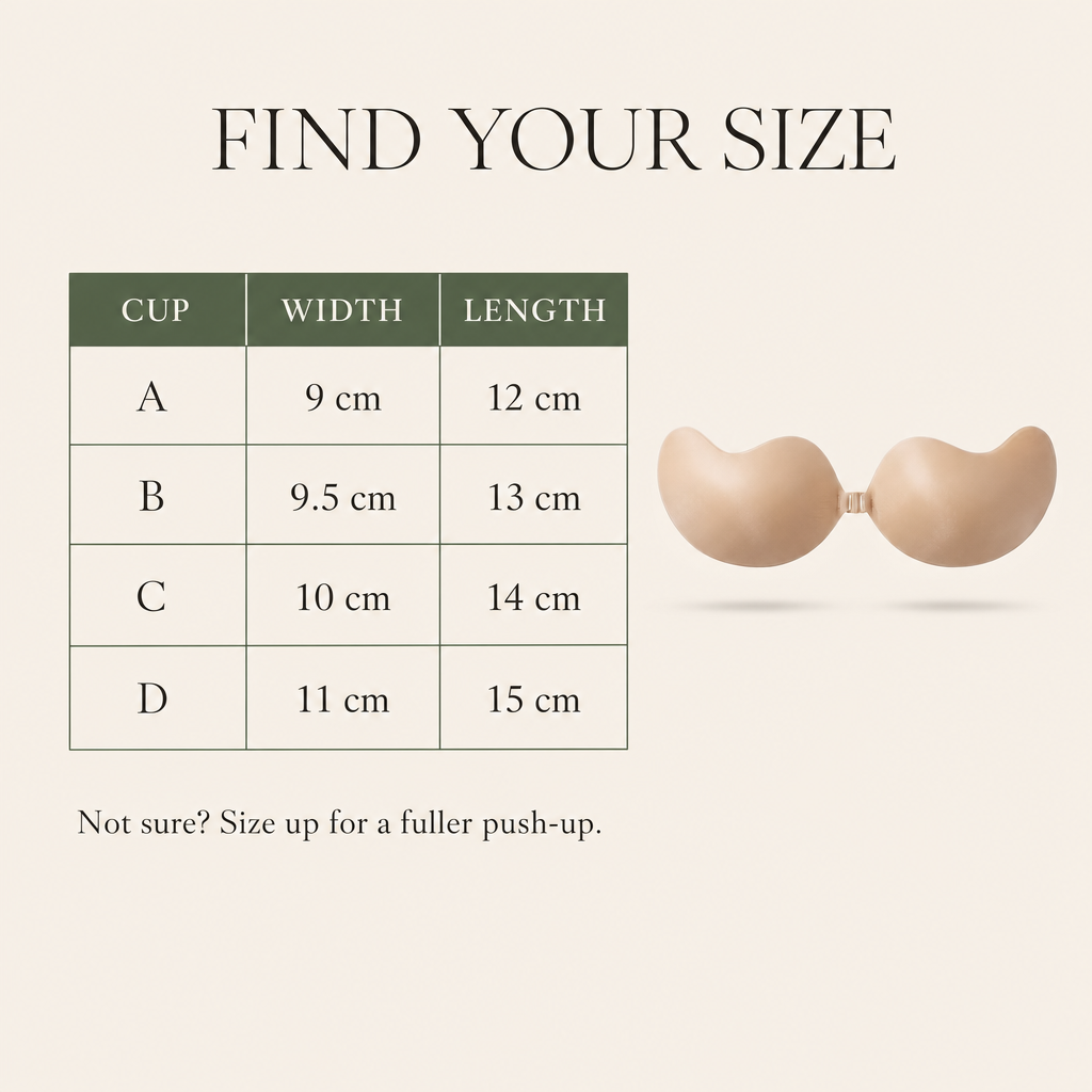 Size guide, cups A to D