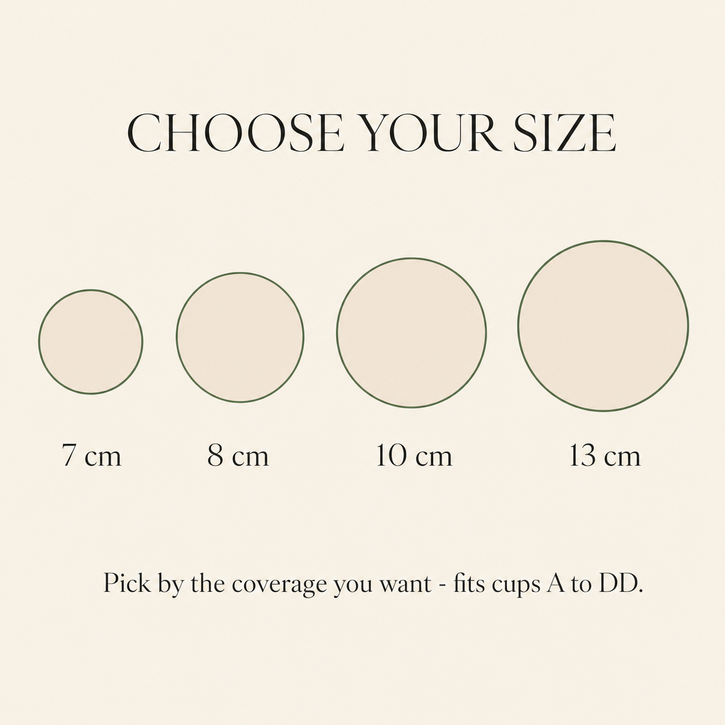 Size guide 7 8 10 13 cm, fits A to DD