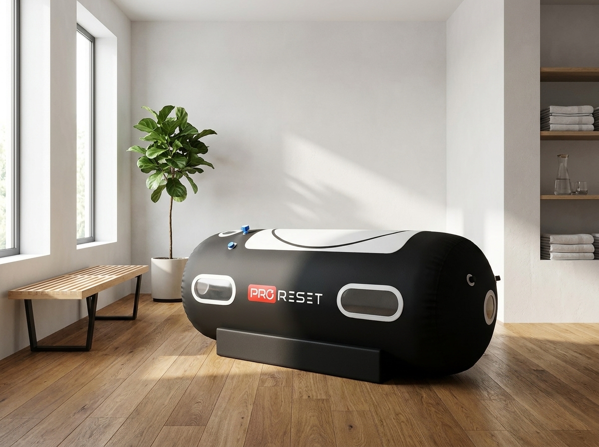 ProReset Flow 90 portable Soft-Shell Hyperbare Sauerstoffkammer in einem modernen Recovery-Studio