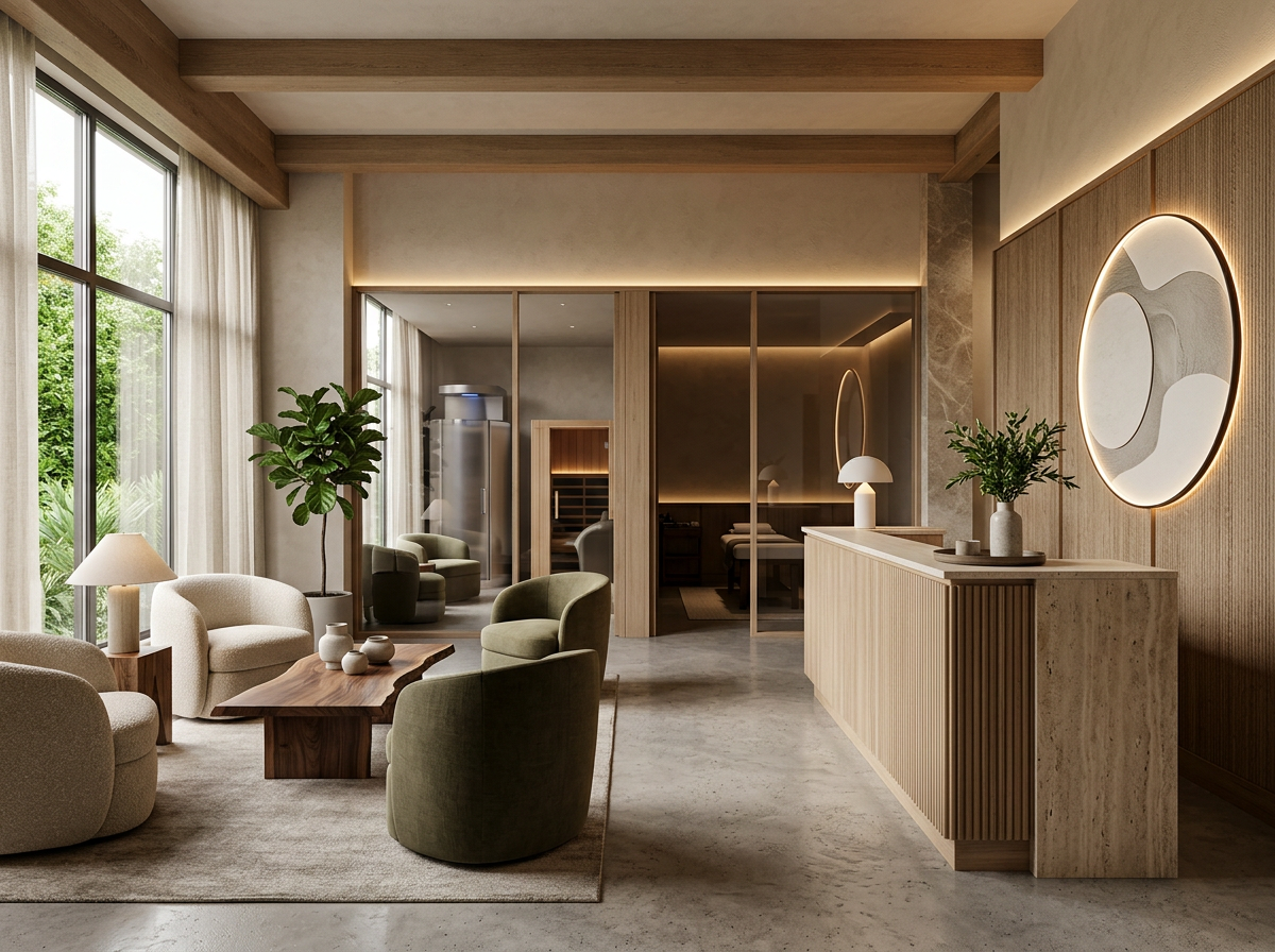 Empfangs- und Loungebereich eines modernen Longevity- und Recovery-Centers
