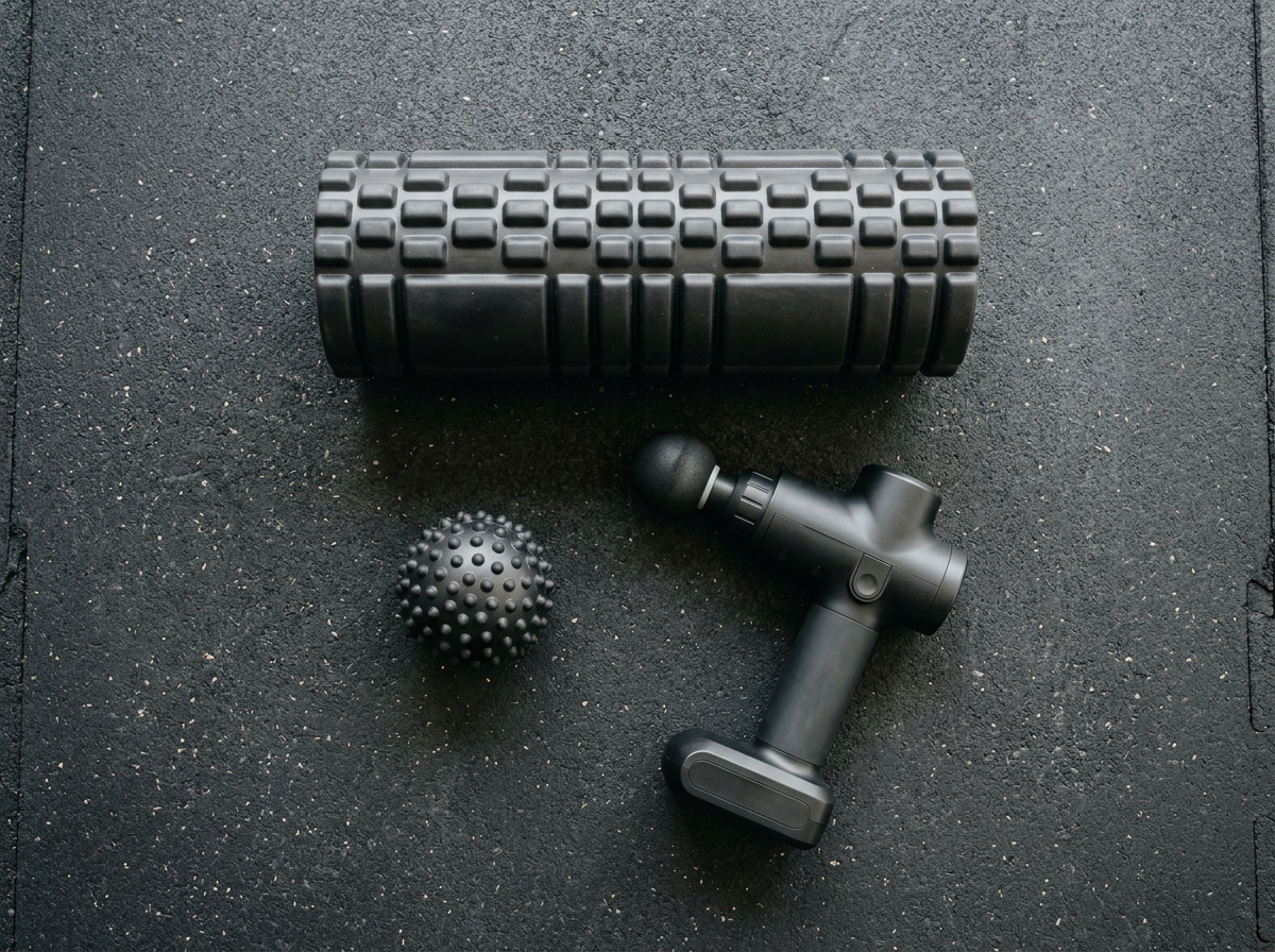 Recovery Tools for Athletes: Foam Rollers, Massage Balls, and Massage Guns on the Gym Floor