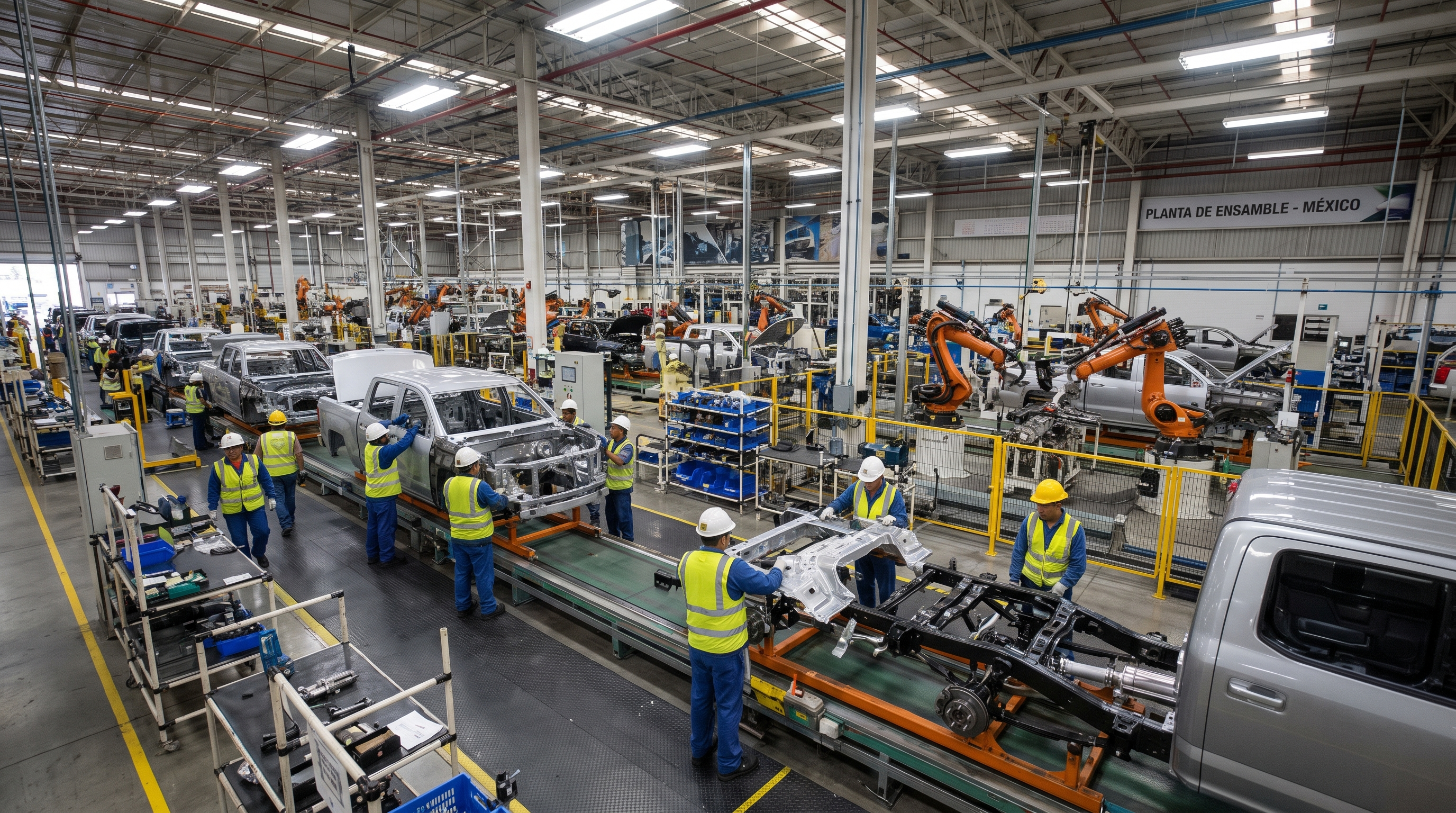 Producción de autos en México a la baja: línea de ensamblaje en planta automotriz mexicana, agosto 2026