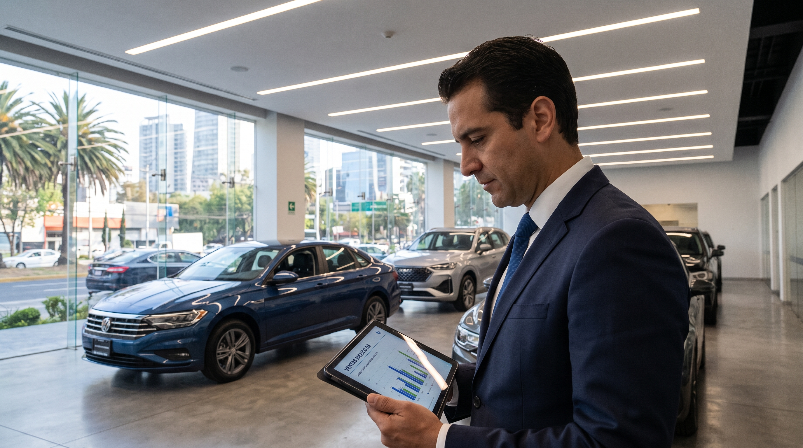 Ventas de autos nuevos en México alcanzan récord en agosto 2026, showroom de agencia automotriz