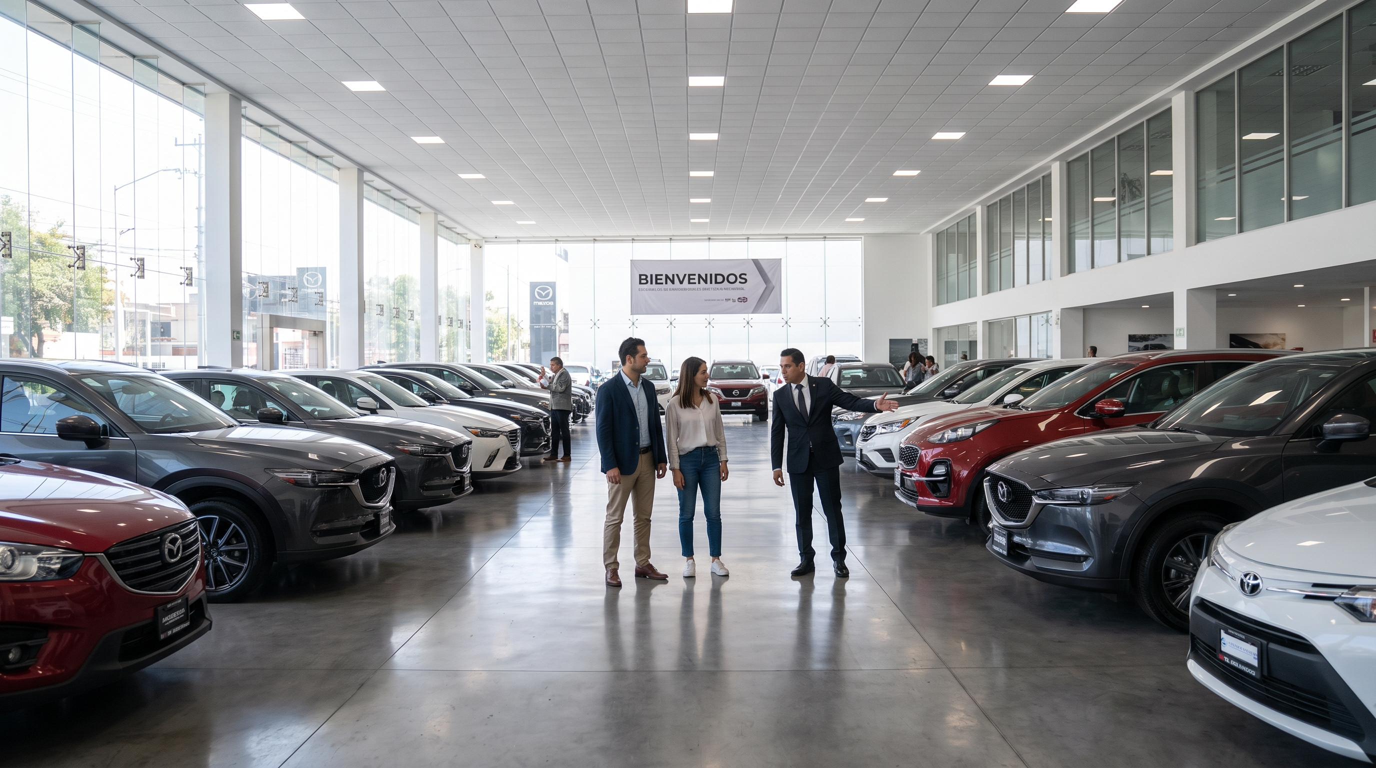 Autos chinos en México: showroom de agencia automotriz con vehículos en exhibición, agosto 2026