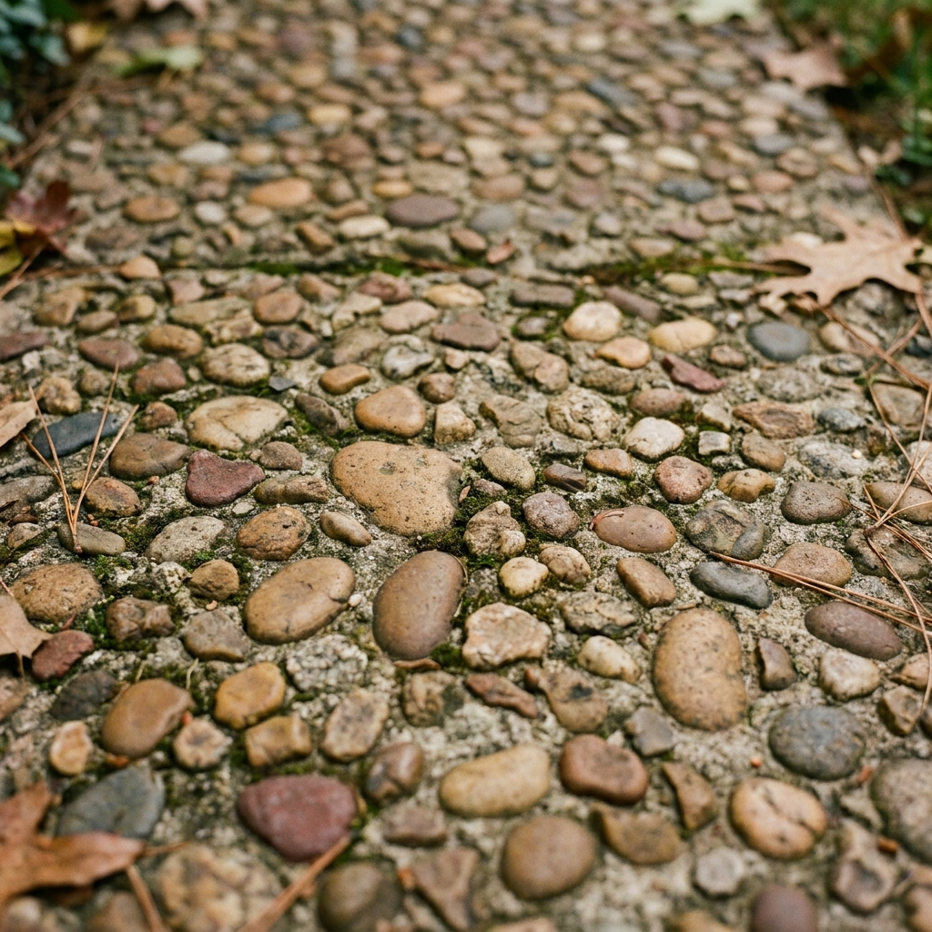 Exposed aggregate concrete walkway finish