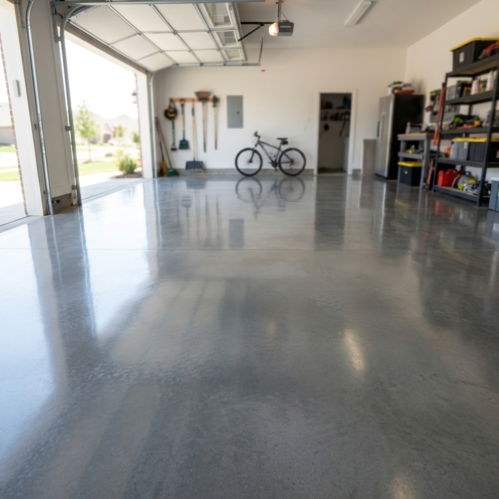 Smooth finished concrete garage floor