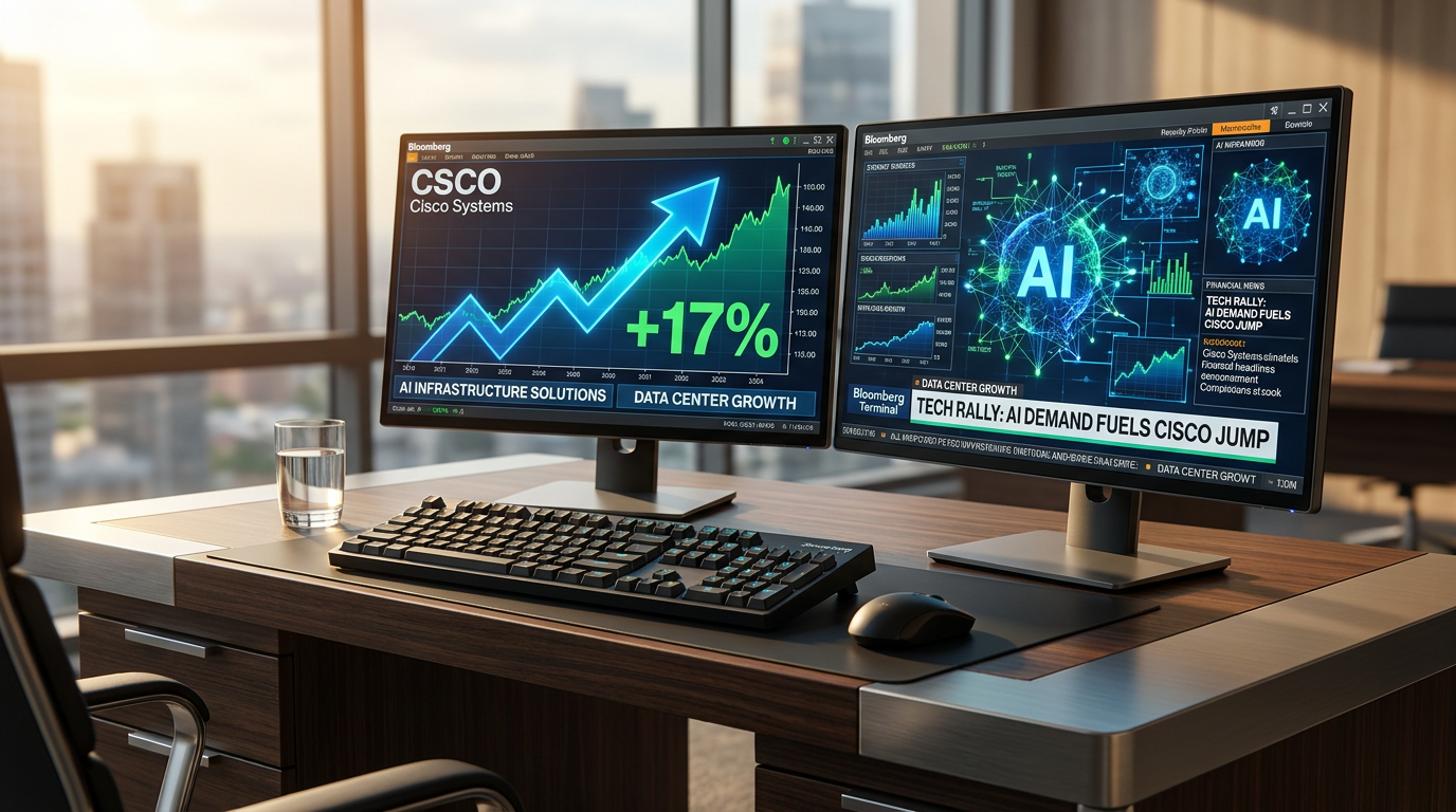 Cisco AI earnings beat May 2026 Bloomberg terminal stock surge technology infrastructure