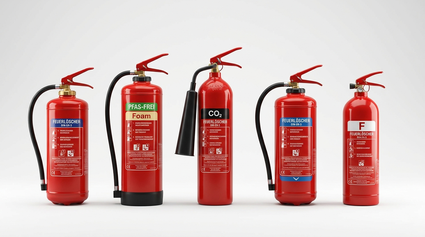 Feuerlöscher-Sortiment im Überblick