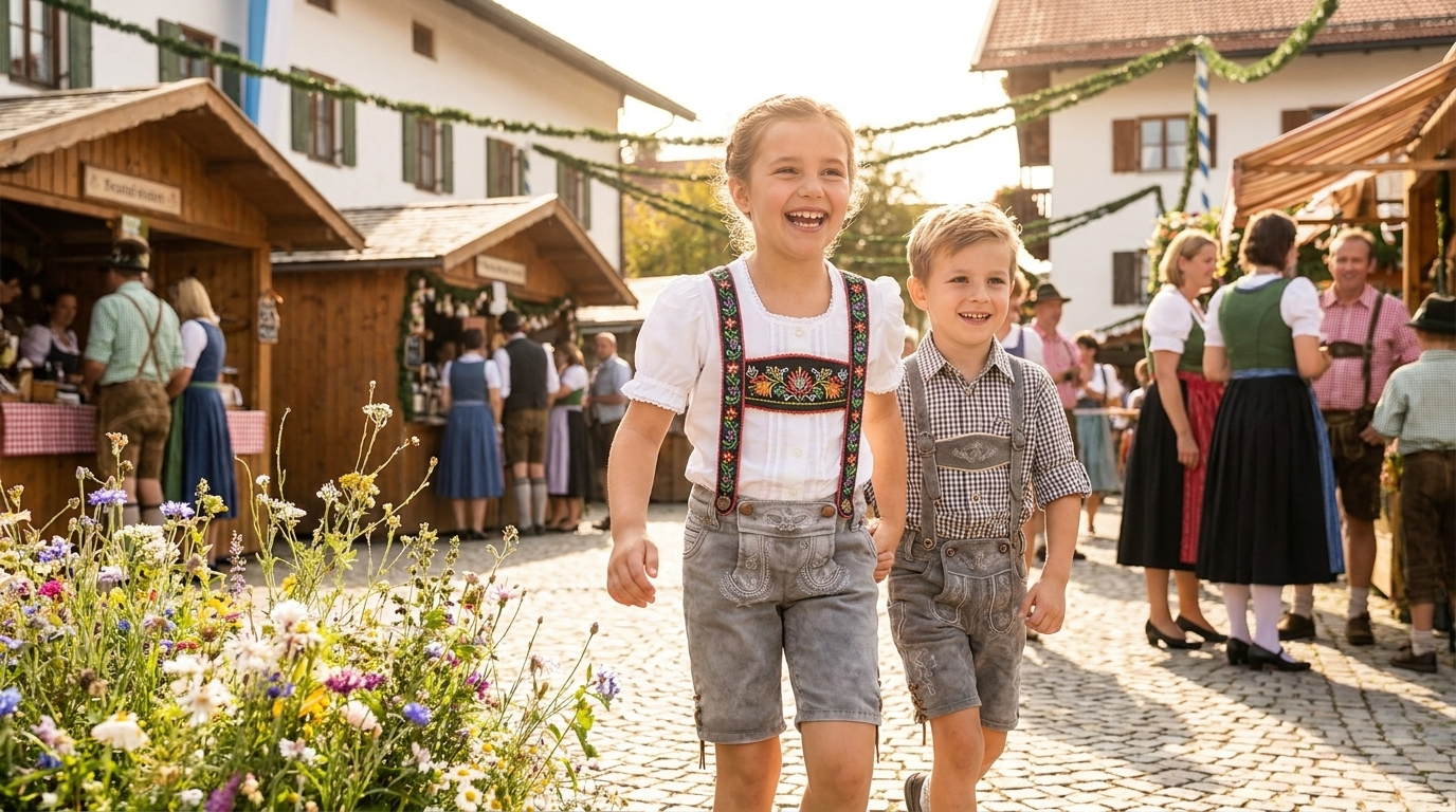 Kinder Trachtenmode 2026 – Hangowear COLOR SHORT KIDS Trachten Jeanshorts für Mädchen und Jungen