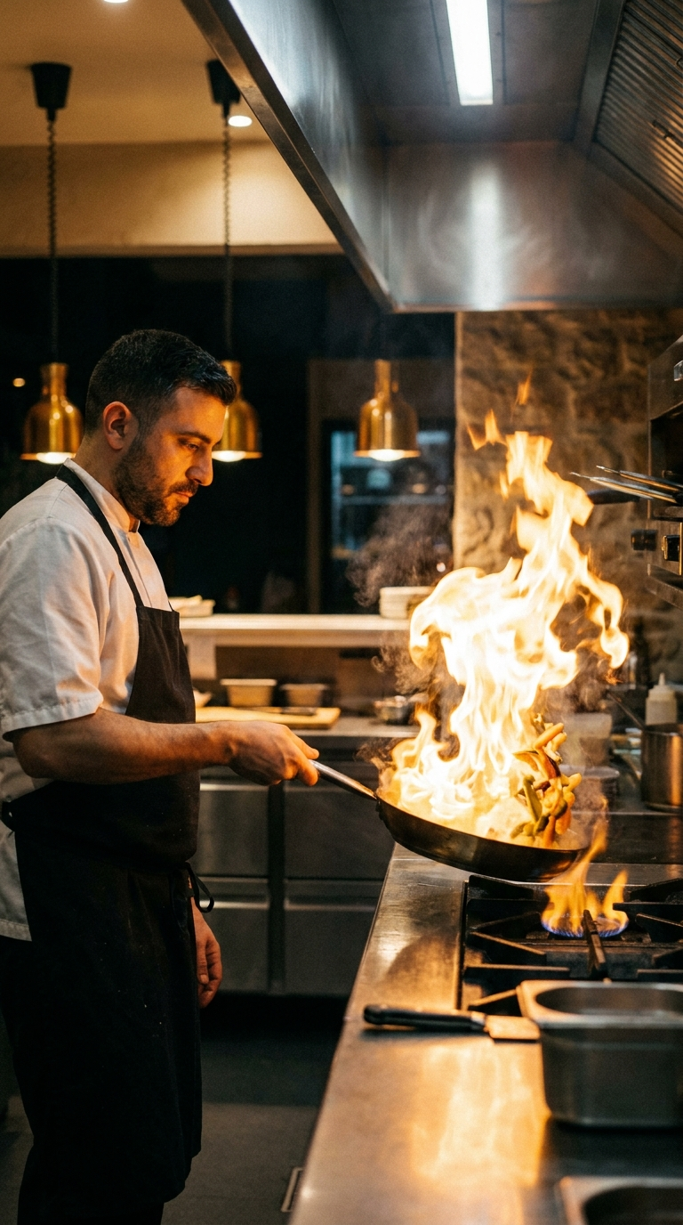 Chef cocinando en un restaurante