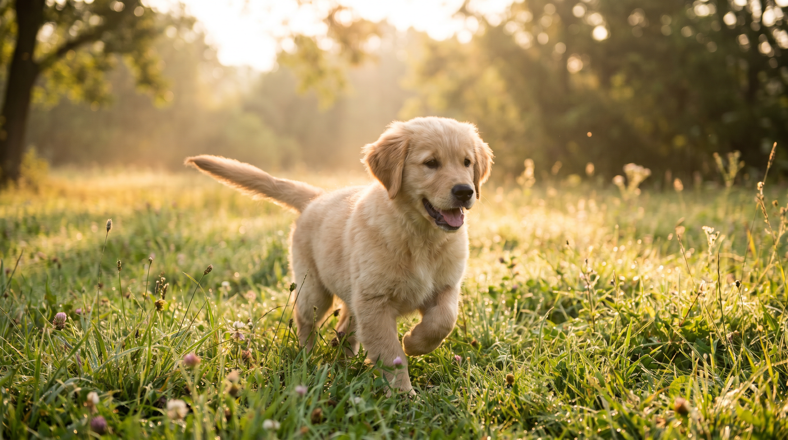 Golden Retriever puppy playing on grass