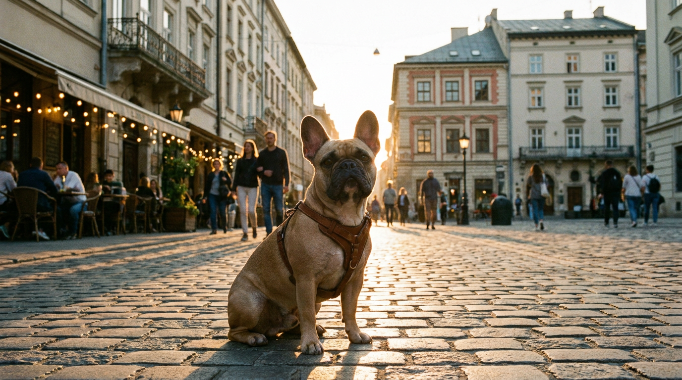 French Bulldog on a city street