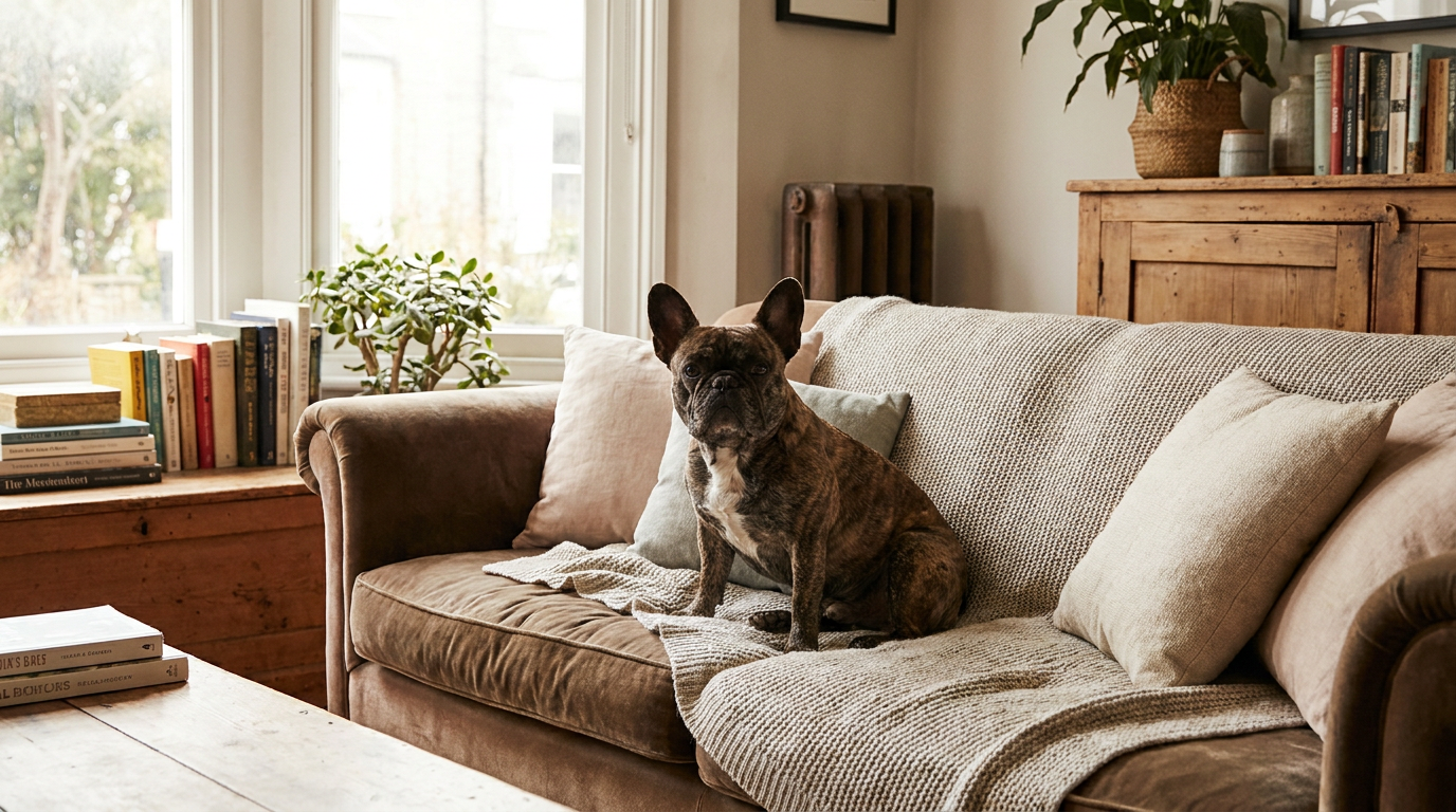 Adult French Bulldog on a sofa