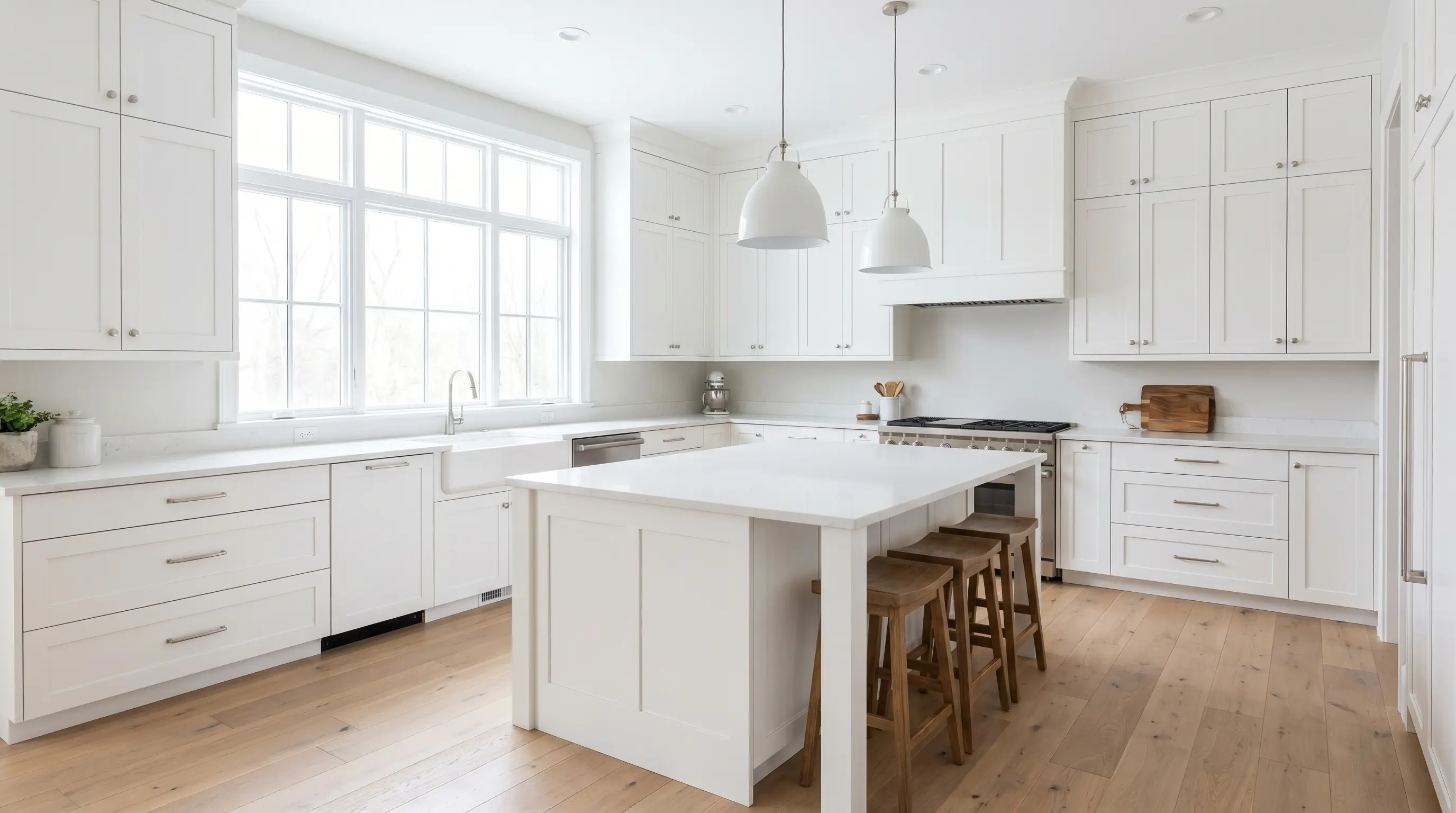 Modern New England kitchen with white shaker cabinets