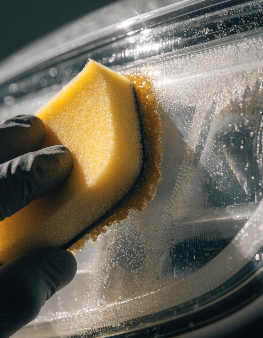 Applicator sponge lifting amber oxidation off the lens