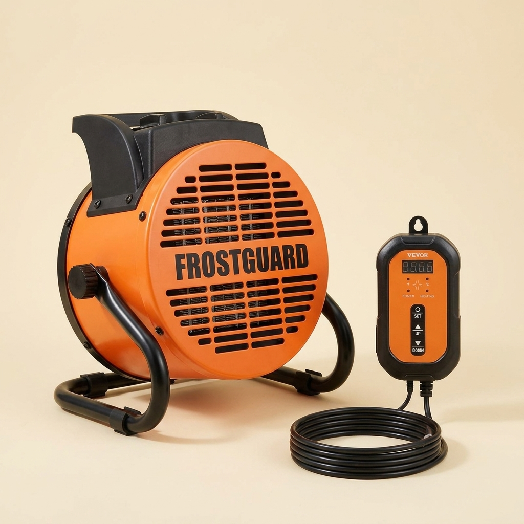FrostGuard 1500W PTC Greenhouse Heater with digital thermostat controller and probe