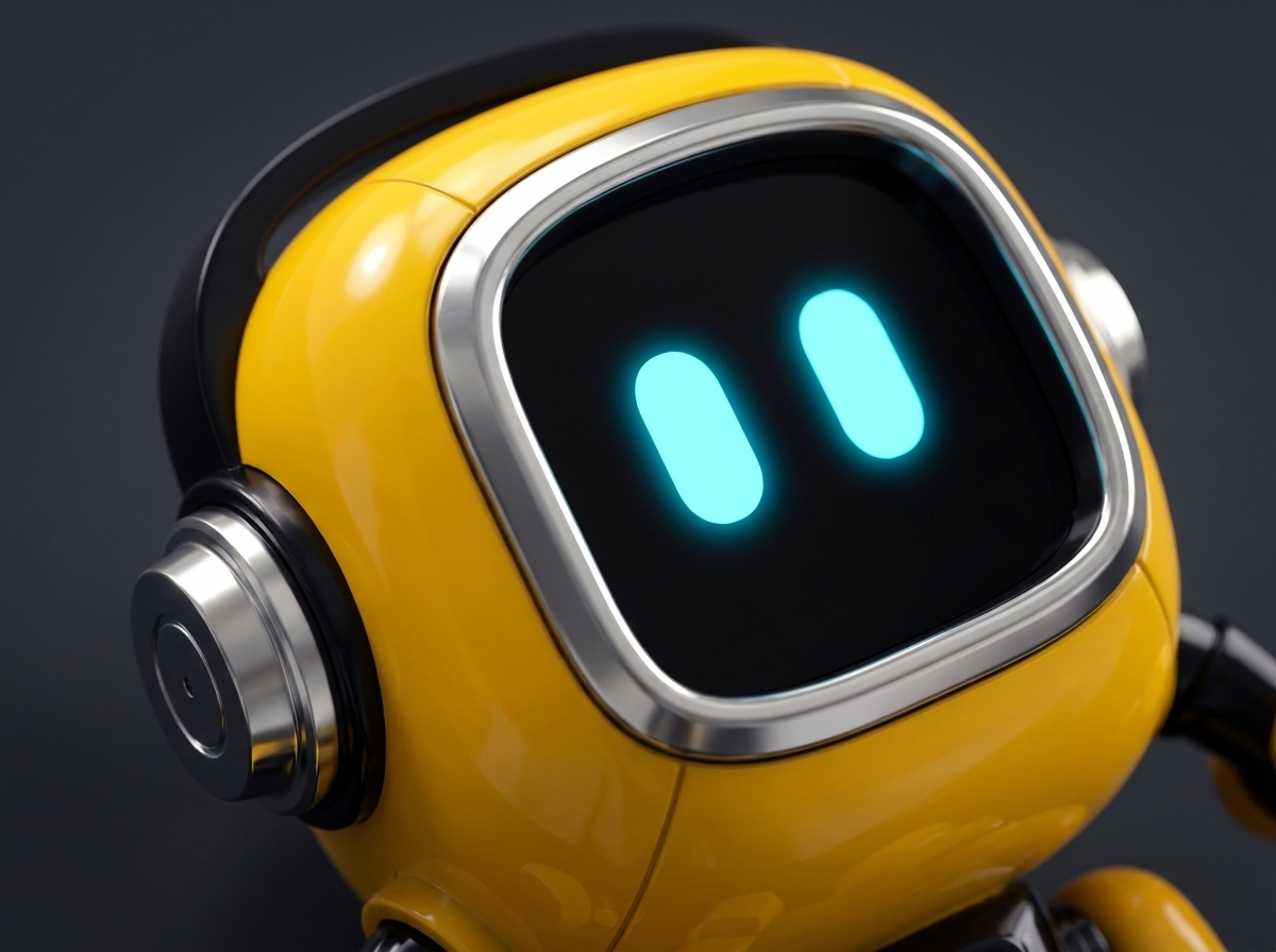 Close-up of the robot's glowing screen eyes