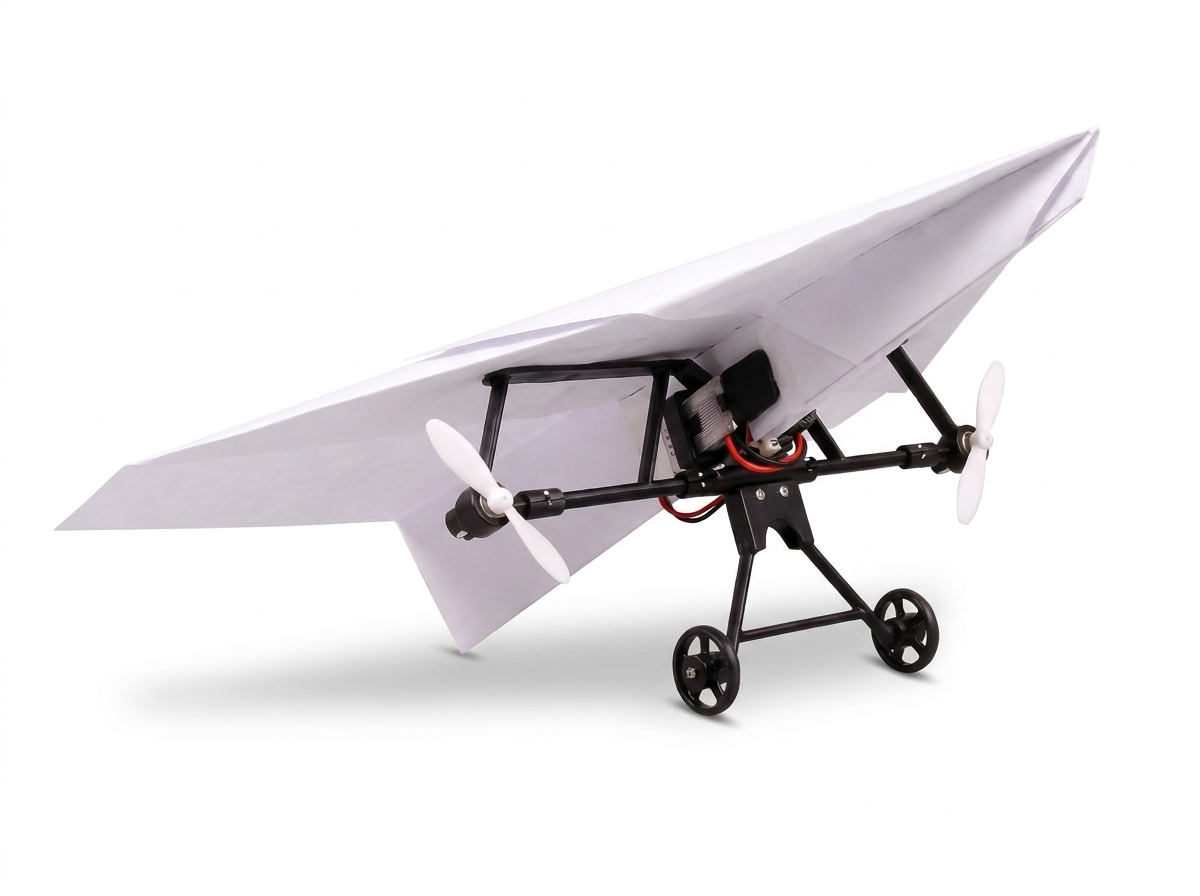 Front three-quarter view: twin forward props on the crossbar, landing gear below