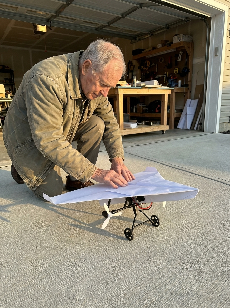 Setting the plane down on its landing gear for a rolling takeoff off the driveway