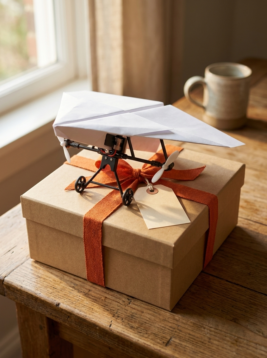 The kit on top of a wrapped gift box