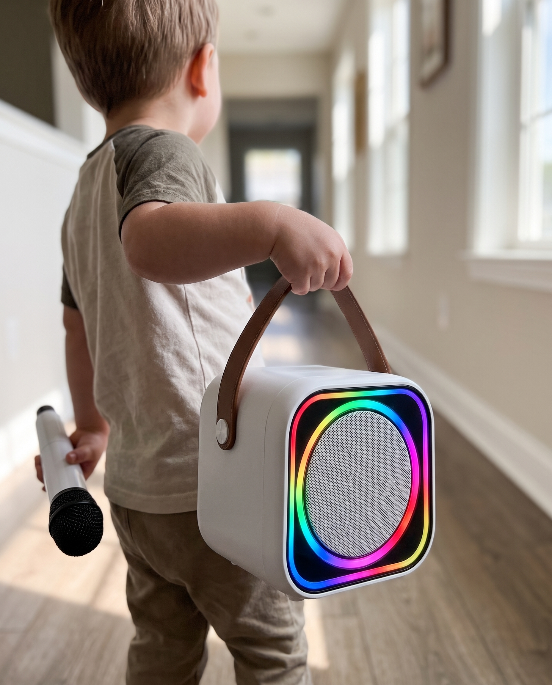 GlowPop carried by its strap