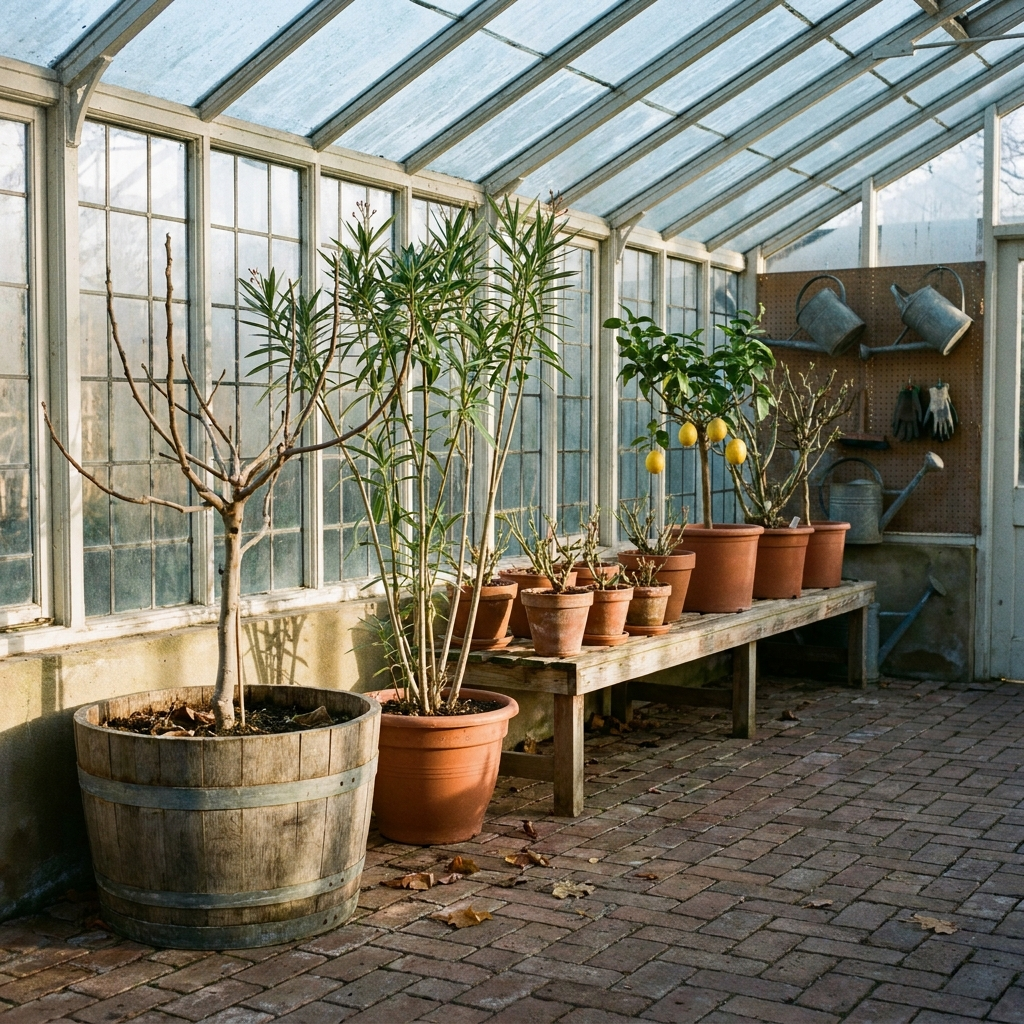 Fig, oleander, geraniums and citrus overwintering